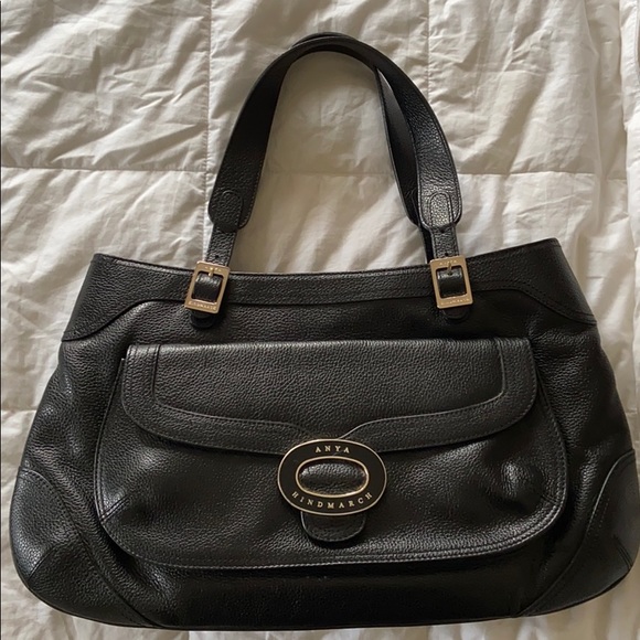 $2k ANYA HINDMARCH Black Leather Bag purse